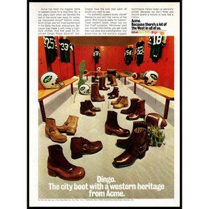 1973 Dingo Boots Vintage Print Ad New York Jets Football Locker Room Wall Art